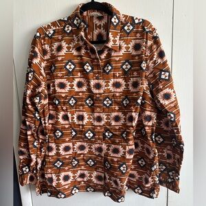 Duluth Trading Co Women's Brown and White Patterned Blouse